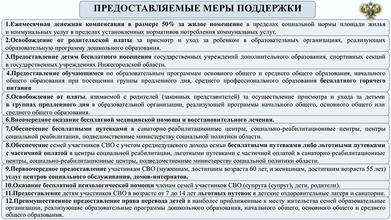 Меры социальной поддержки участникам СВО и членам их семей